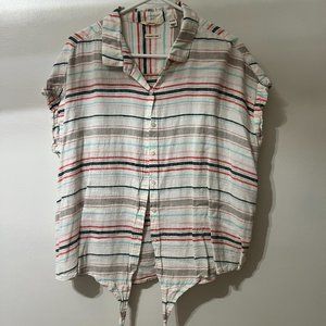 Striped Linen Front-tie Shirt (Weatherproof Vintage, size XL)